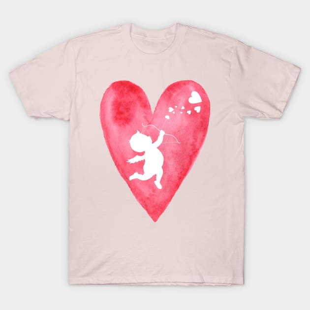 White cupid in red heart T-Shirt by Nano-none